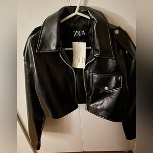Faux Leather Cropped Jacket - Size S